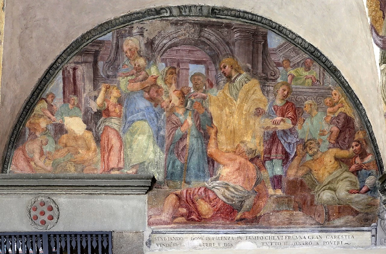 San domenico distribuisce ai poveri il ricavato della vendita dei suoi libri - Firenze, Chiostro di San Domenico